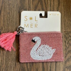Pink Beaded Swan Beaded Coin Purse